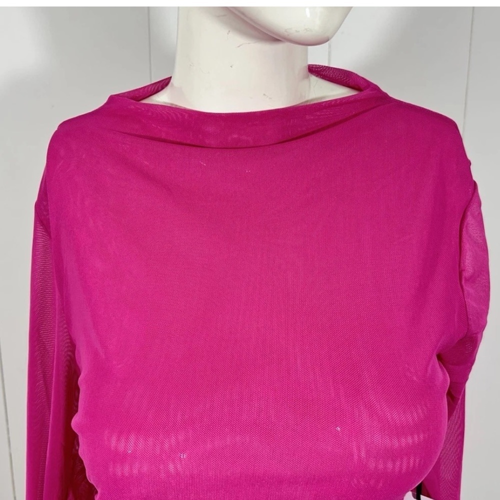 NWT Blue Blossom Sz m Stretch Fuchsia Sheer Ruched Mesh Mini Top Long Sleeve - Picture 2 of 9
